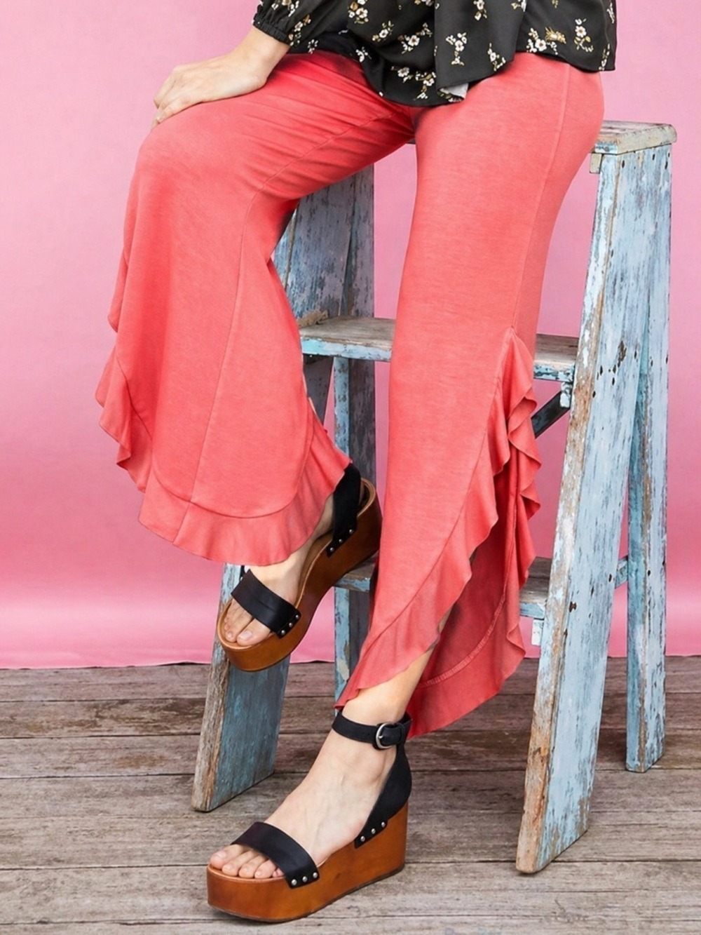 New Matilda Jane Dream Chasers Cascading Ruffle Slit Pull-On Pants Pink medium